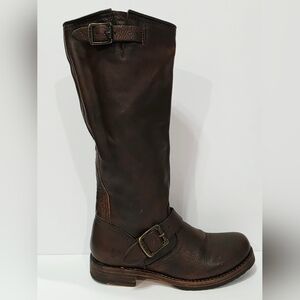 Frye VERONICA 77609 Brown Leather Boot Tall Pull-On Riding Slouch Buckle 6 B New